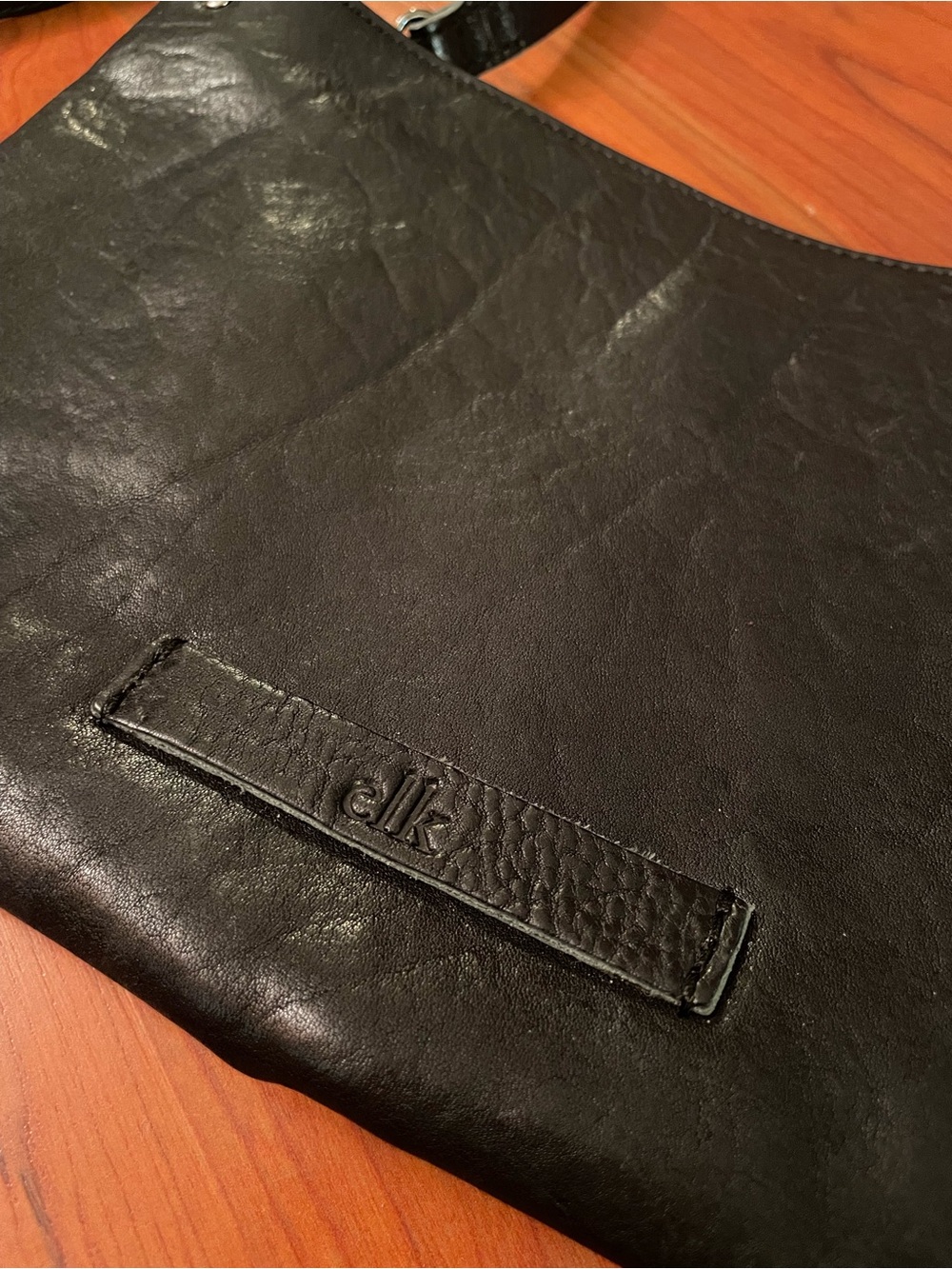 ELK Genuine Leather Handbag Black Crossbody Clutch Shoulder Bag Minimalist - Picture 2 of 9